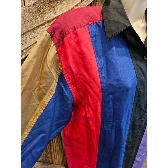 Stunt collections size S (oversized) 90s retro color block 100% silk button up - Picture 3 of 7